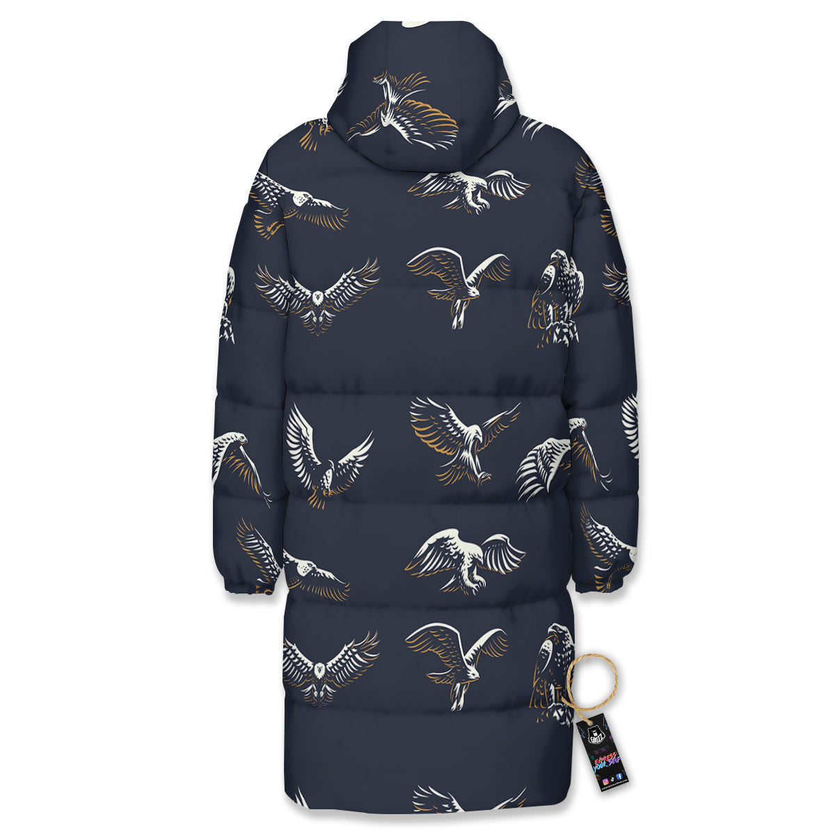 Eagle Brown And White Print Pattern Long Down Jacket-grizzshop