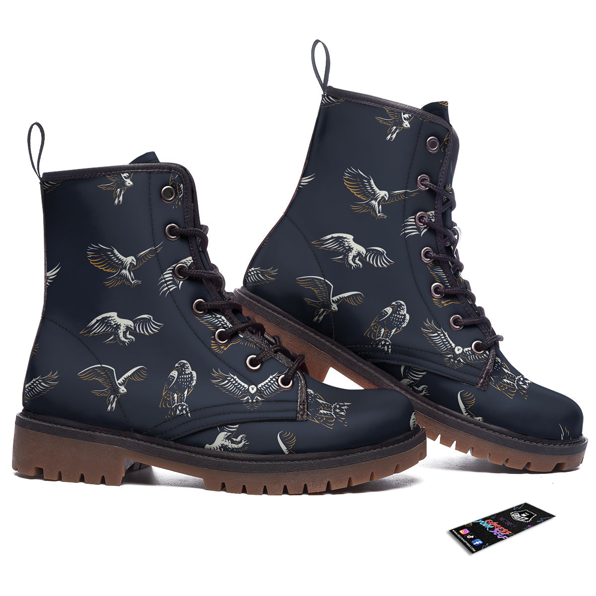 Eagle Brown And White Print Pattern Work Boots-grizzshop