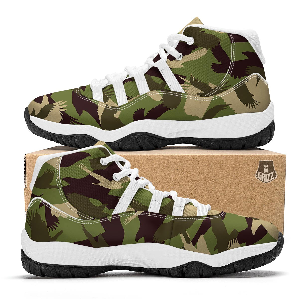 Eagle Camo Pattern Print White Bball Shoes-grizzshop