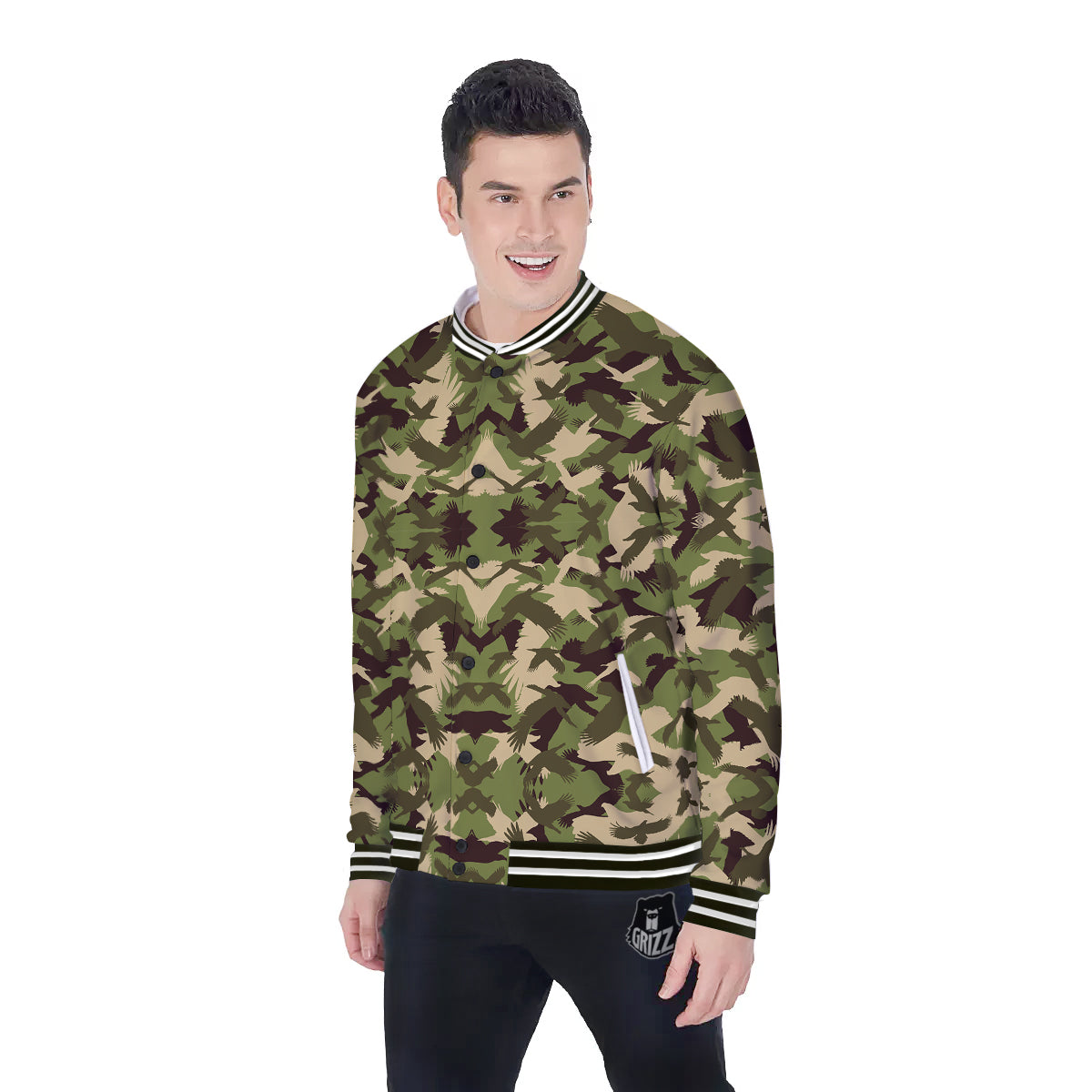 Eagle Camouflage Green Print Pattern Baseball Jacket-grizzshop