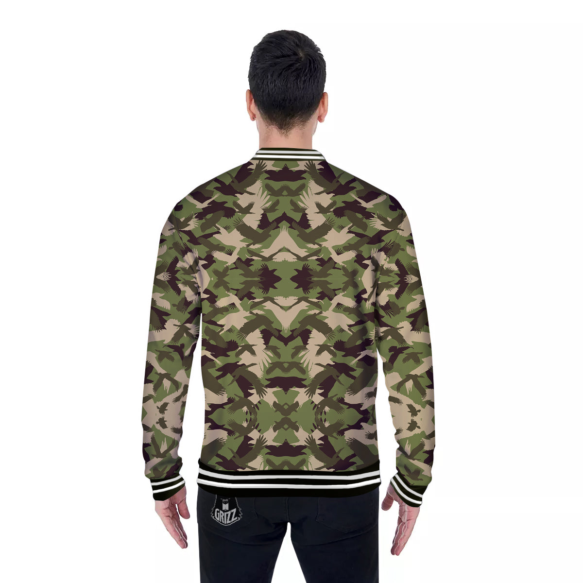 Eagle Camouflage Green Print Pattern Baseball Jacket-grizzshop