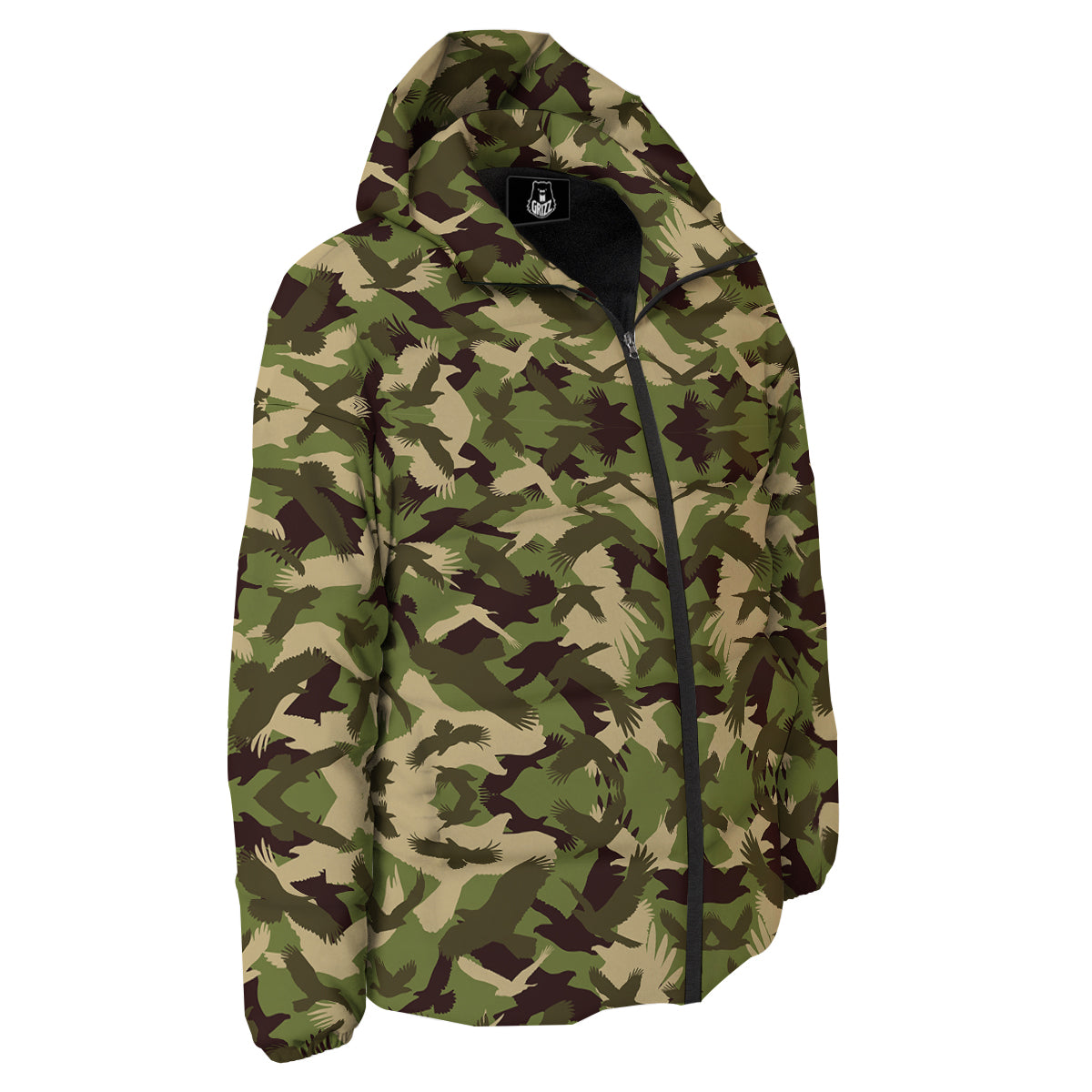 Eagle Camouflage Green Print Pattern Down Jacket-grizzshop