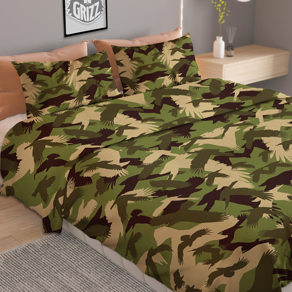 Eagle Camouflage Green Print Pattern Duvet Cover Bedding Set