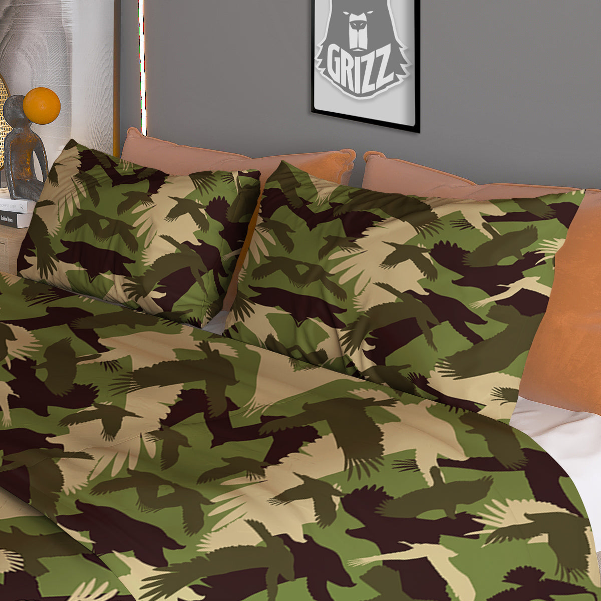 Eagle Camouflage Green Print Pattern Duvet Cover Bedding Set