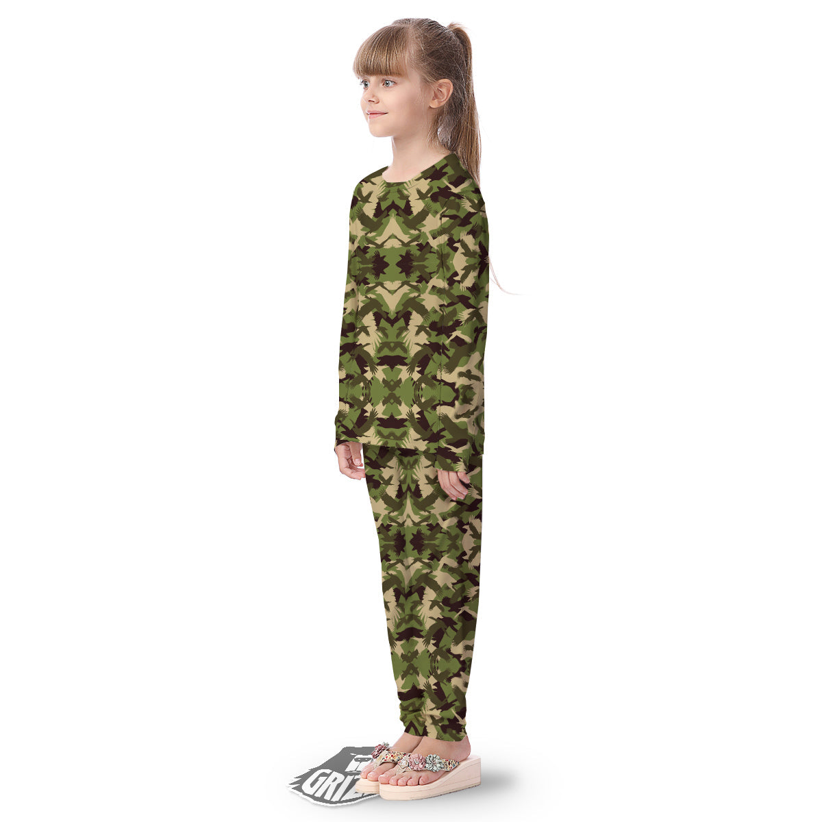 Eagle Camouflage Green Print Pattern Kid's Pajamas-grizzshop