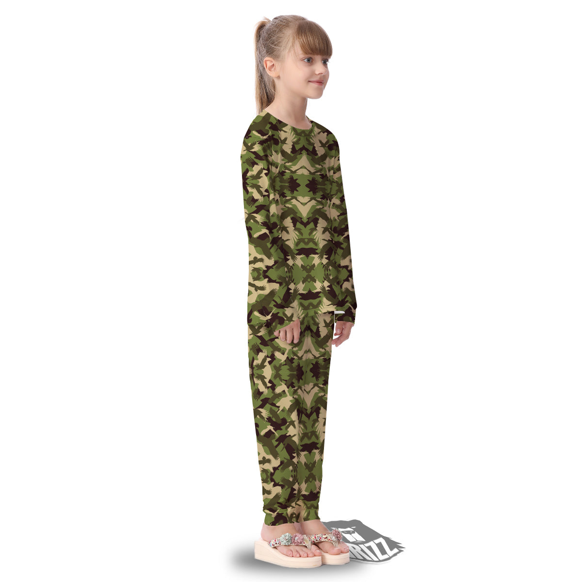 Eagle Camouflage Green Print Pattern Kid's Pajamas-grizzshop