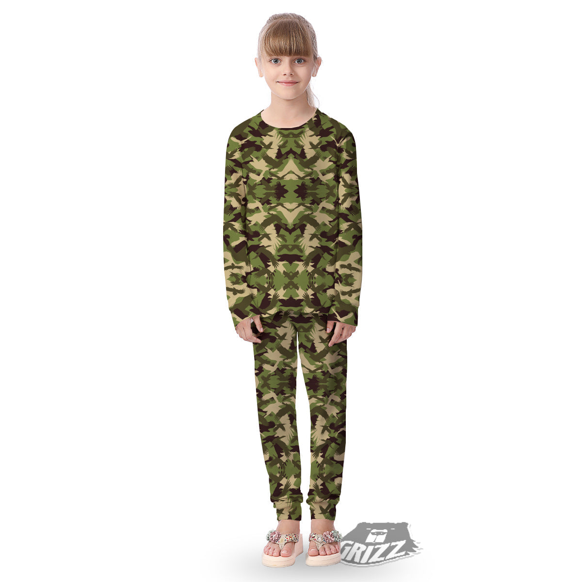 Eagle Camouflage Green Print Pattern Kid's Pajamas-grizzshop