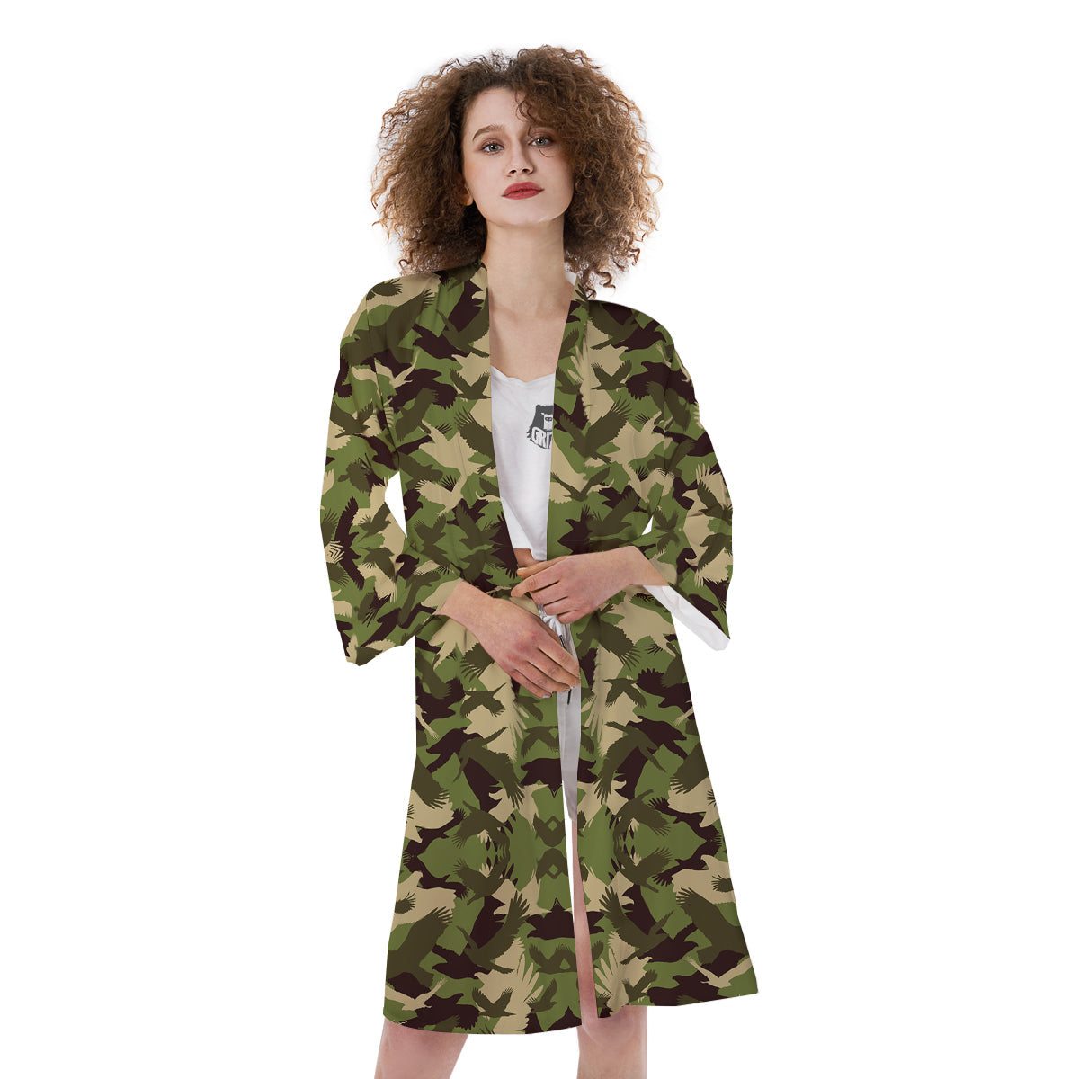 Eagle Camouflage Green Print Pattern Kimono-grizzshop