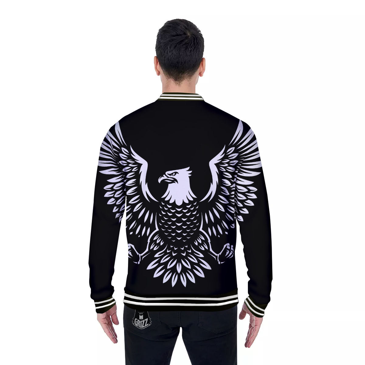 Eagle Monochrome Print Baseball Jacket-grizzshop