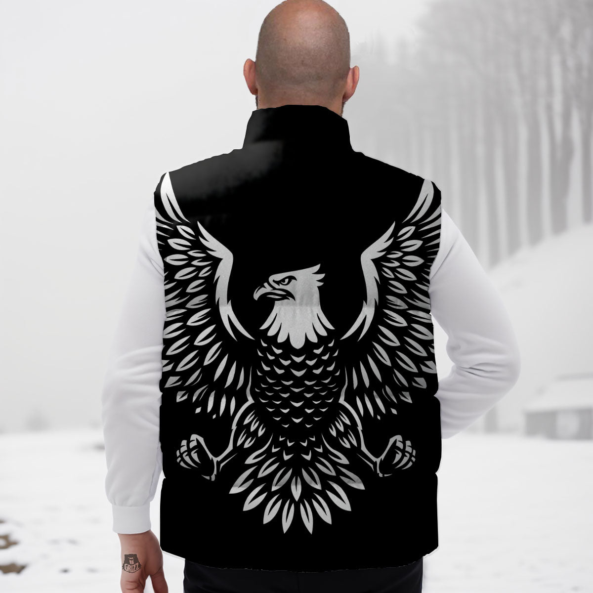 Eagle Monochrome Print Down Vest-grizzshop