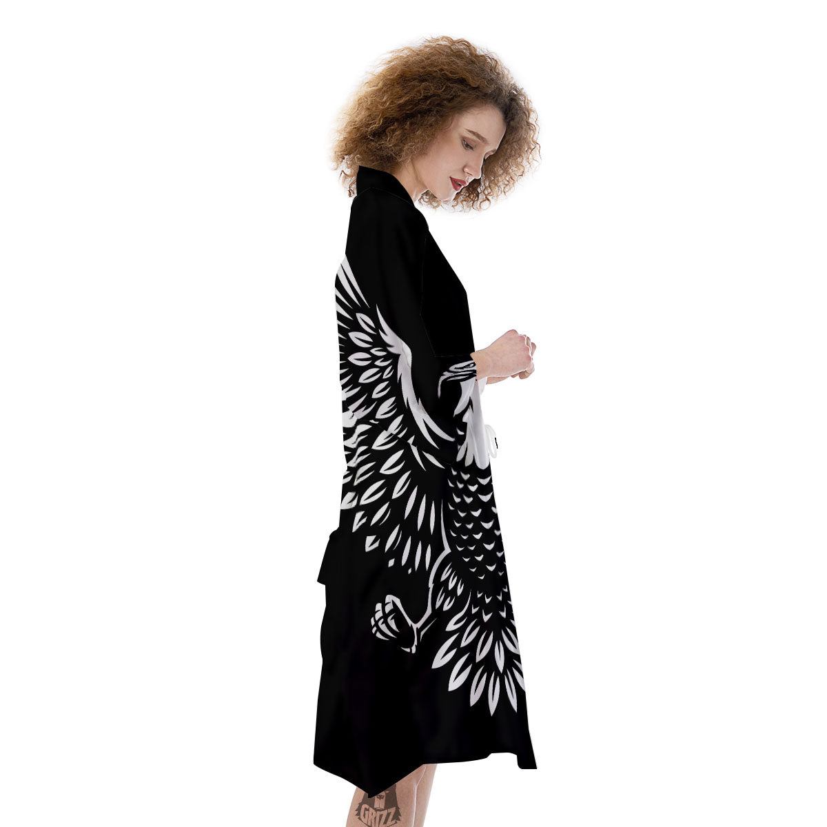 Eagle Monochrome Print Kimono-grizzshop