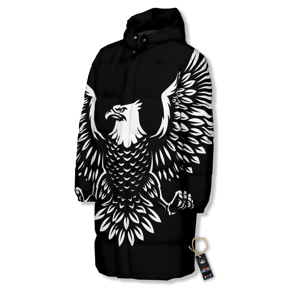 Eagle Monochrome Print Long Down Jacket-grizzshop