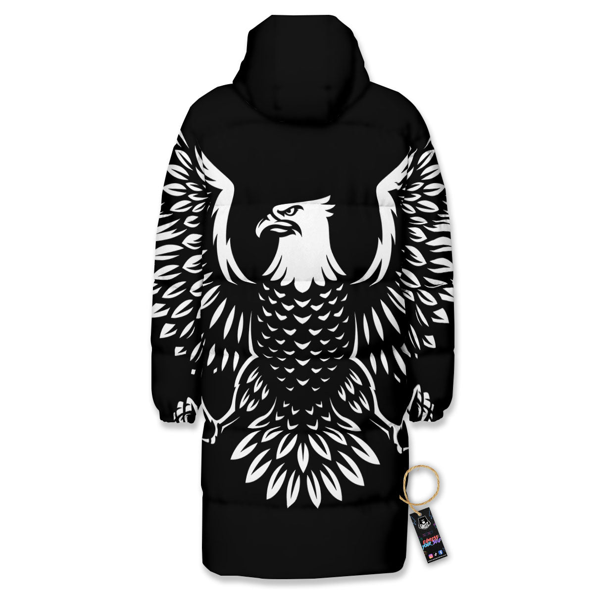 Eagle Monochrome Print Long Down Jacket-grizzshop