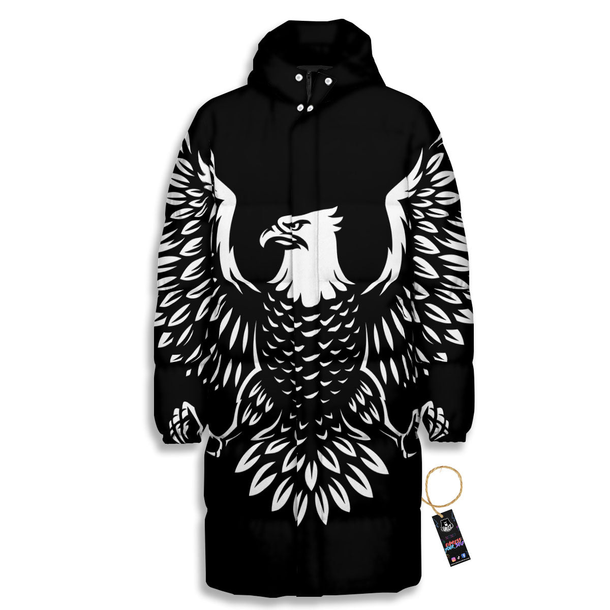 Eagle Monochrome Print Long Down Jacket-grizzshop