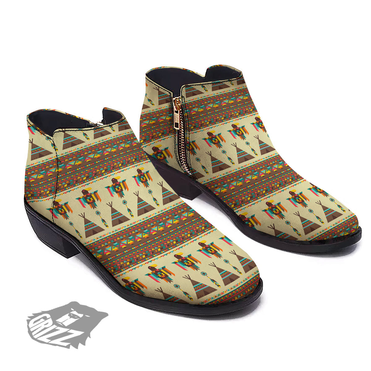 Eagle Native American Print Pattern Ankle Boots-grizzshop