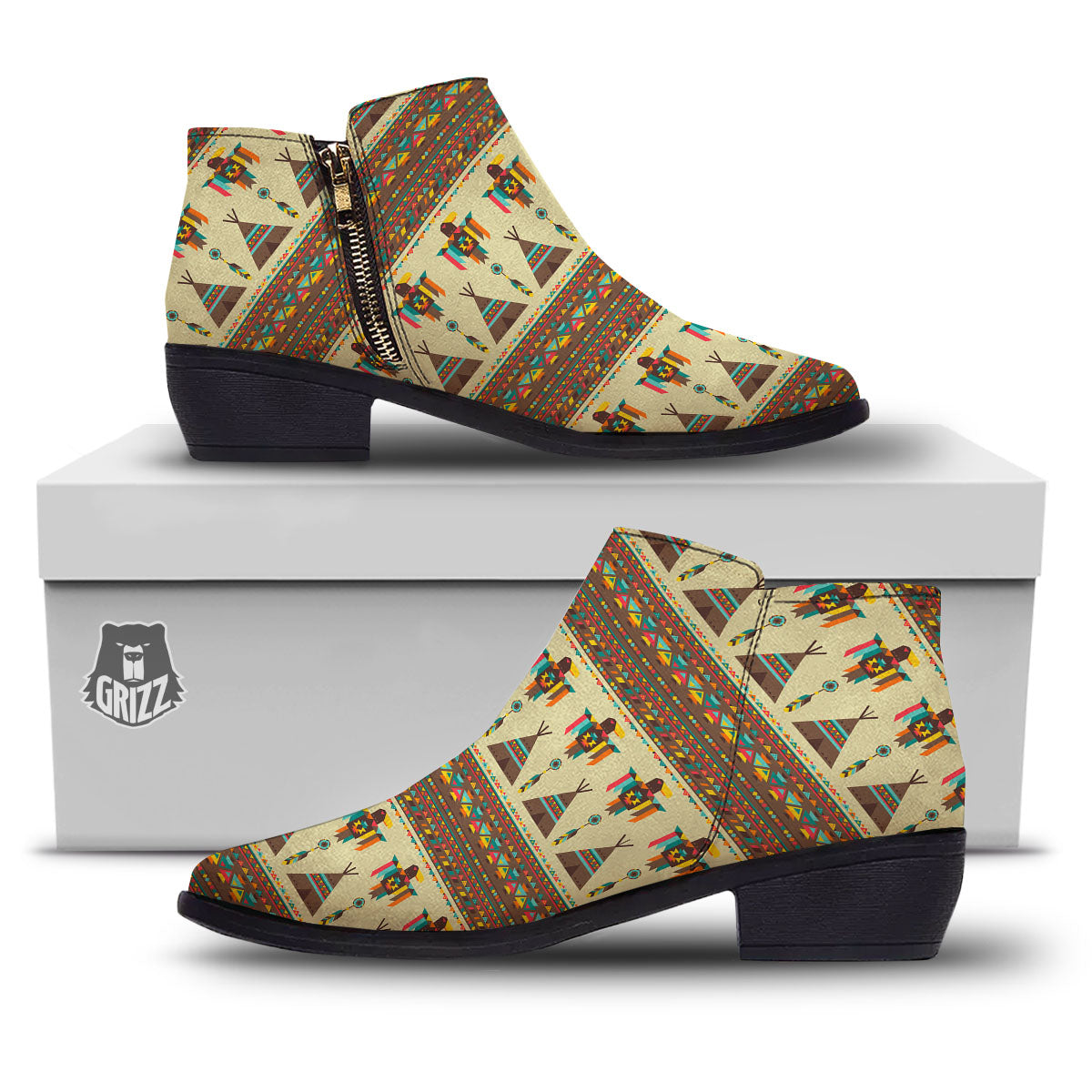 Eagle Native American Print Pattern Ankle Boots-grizzshop