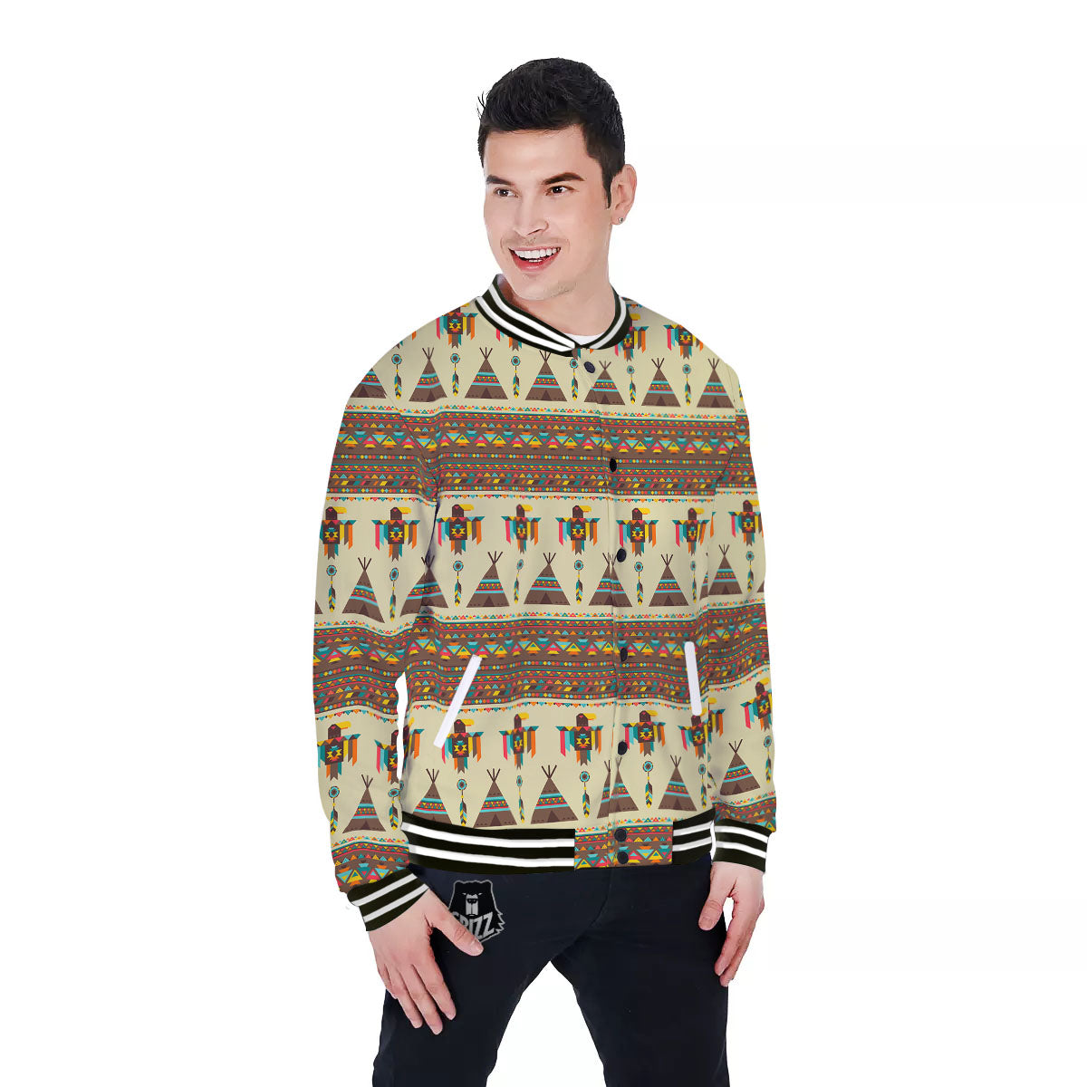 Eagle Native American Print Pattern Baseball Jacket-grizzshop