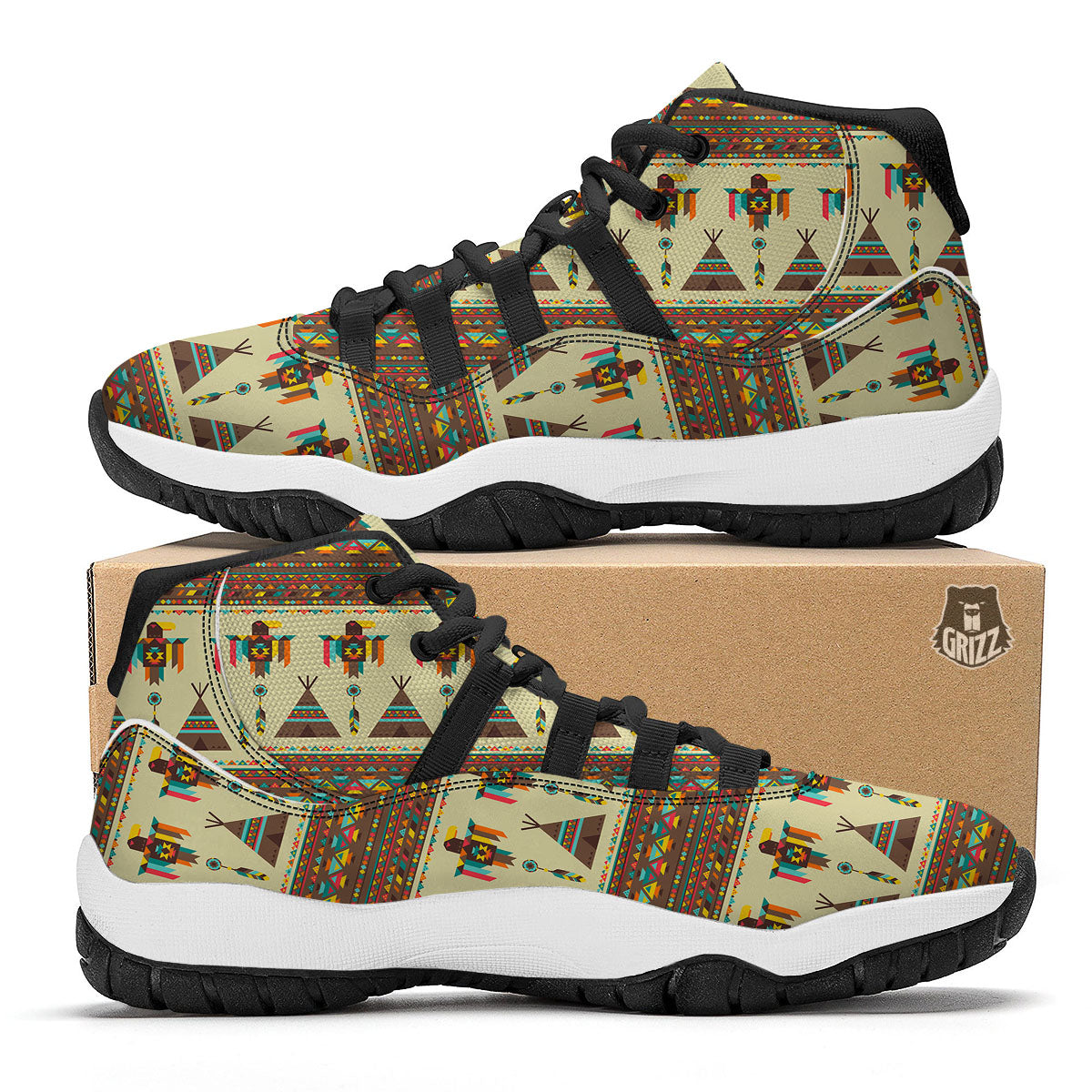 Eagle Native American Print Pattern Black Bball Shoes-grizzshop