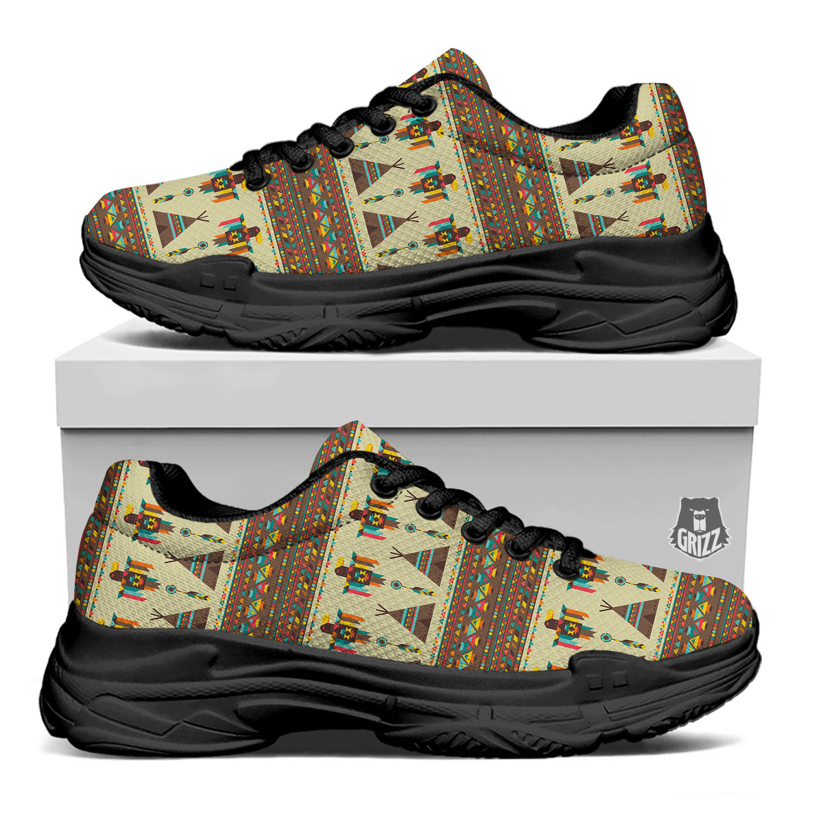 Eagle Native American Print Pattern Black Chunky Shoes-grizzshop