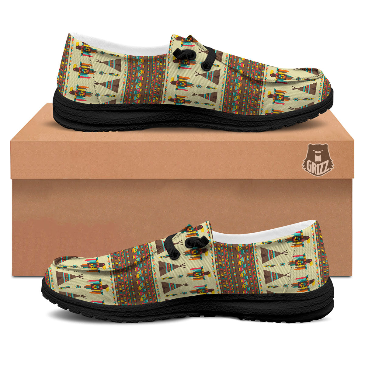 Eagle Native American Print Pattern Black Loafers-grizzshop
