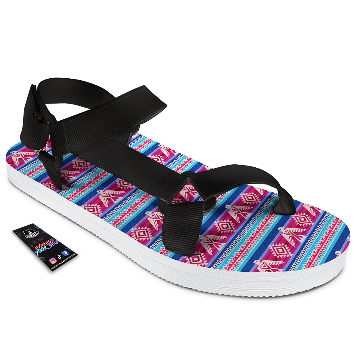Eagle Native American Print Pattern Black Open Toe Sandals-grizzshop
