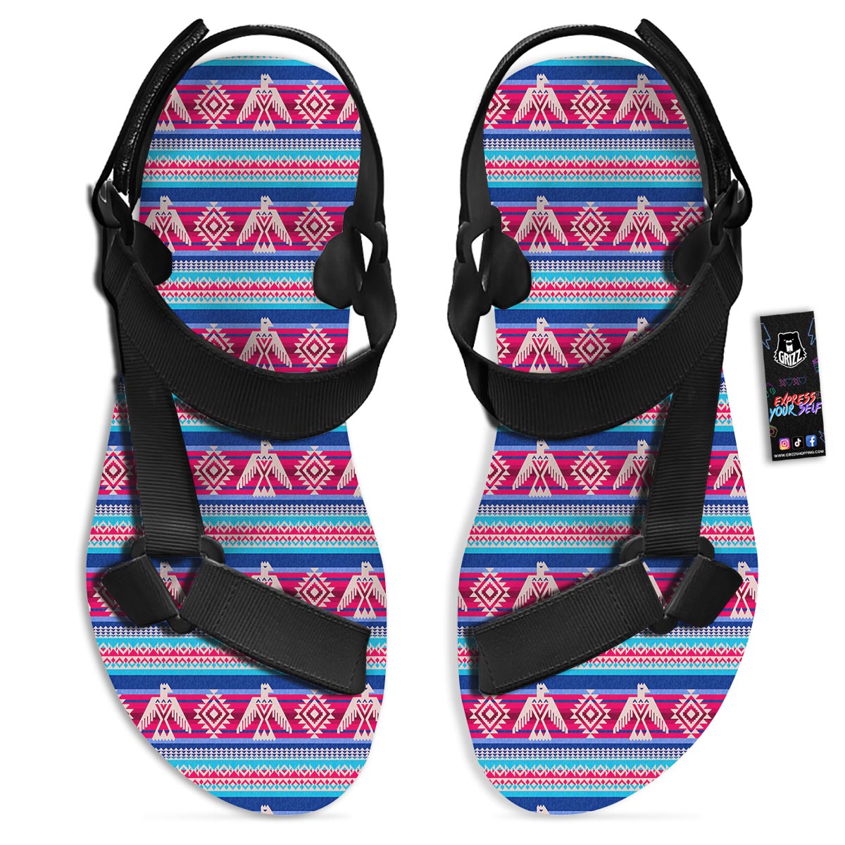 Eagle Native American Print Pattern Black Open Toe Sandals-grizzshop