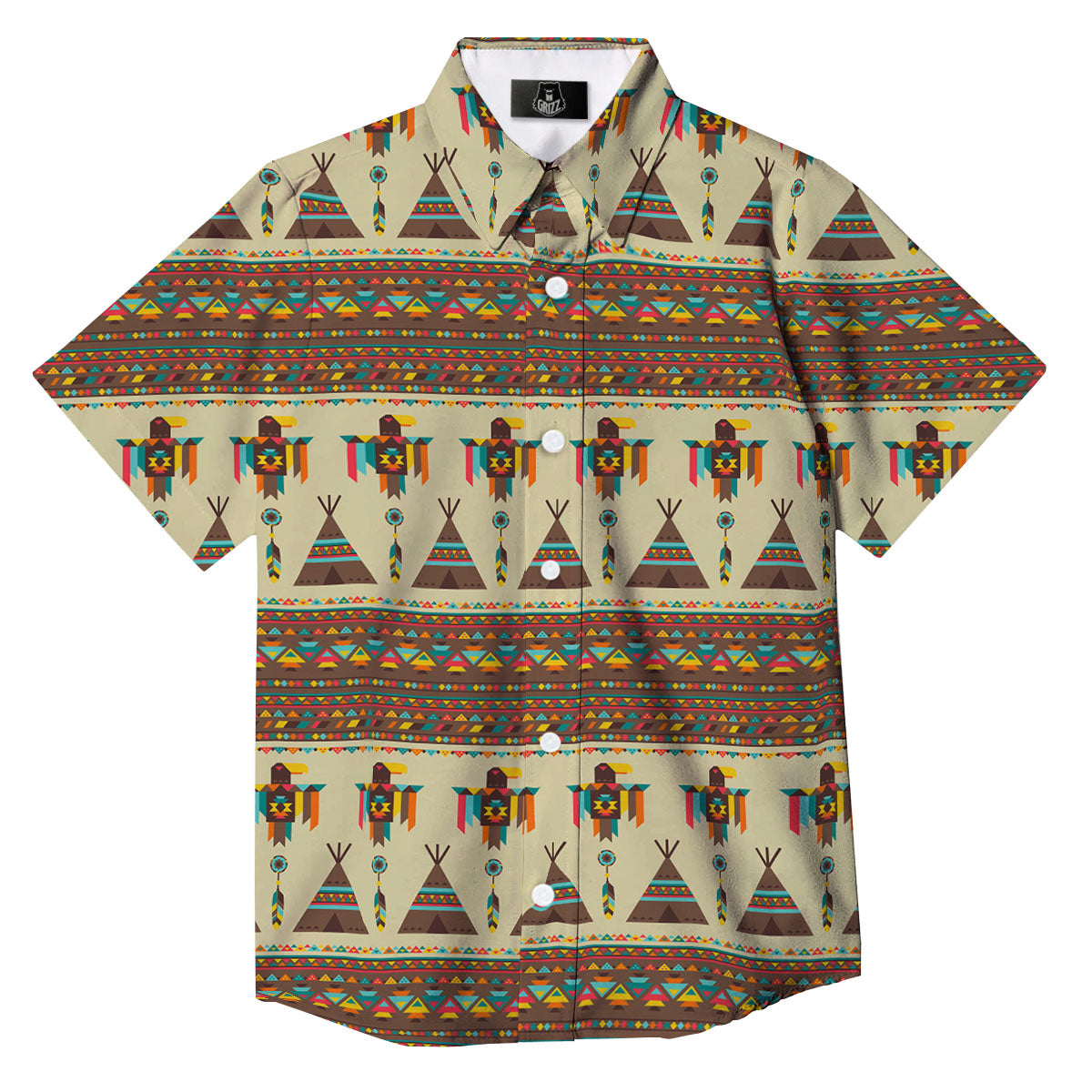 Eagle Native American Print Pattern Button Up Shirt-grizzshop
