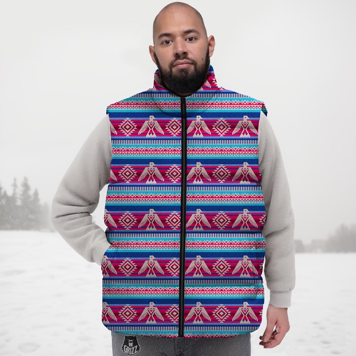 Eagle Native American Print Pattern Down Vest