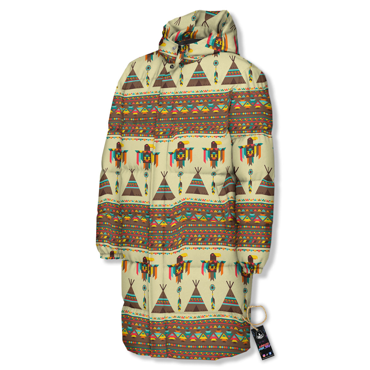 Eagle Native American Print Pattern Long Down Jacket-grizzshop
