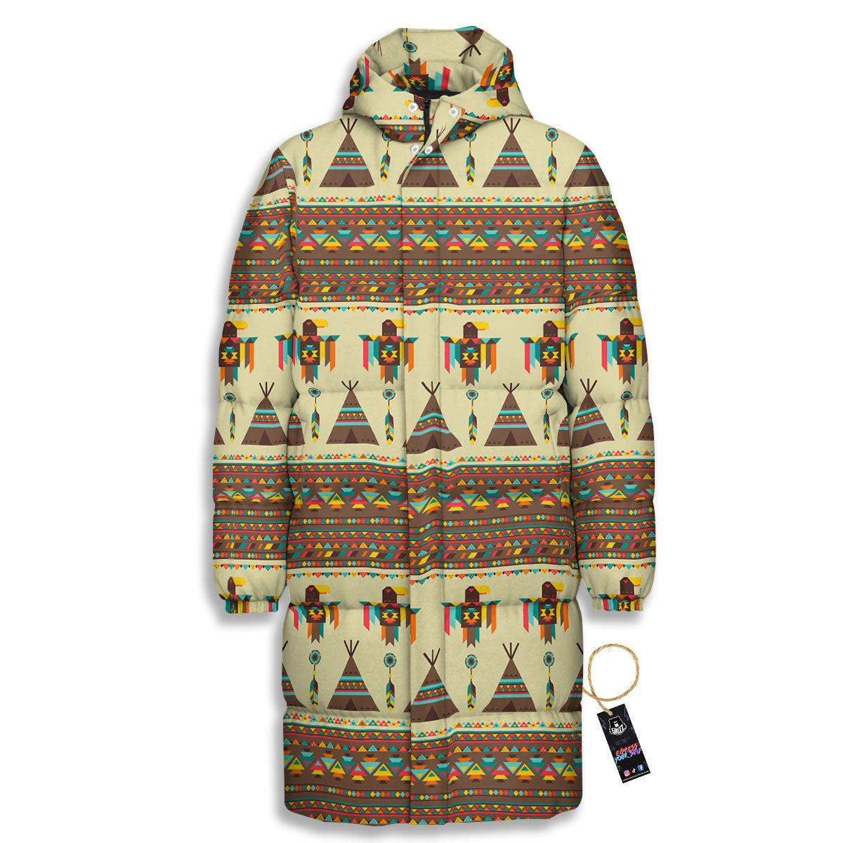 Eagle Native American Print Pattern Long Down Jacket-grizzshop