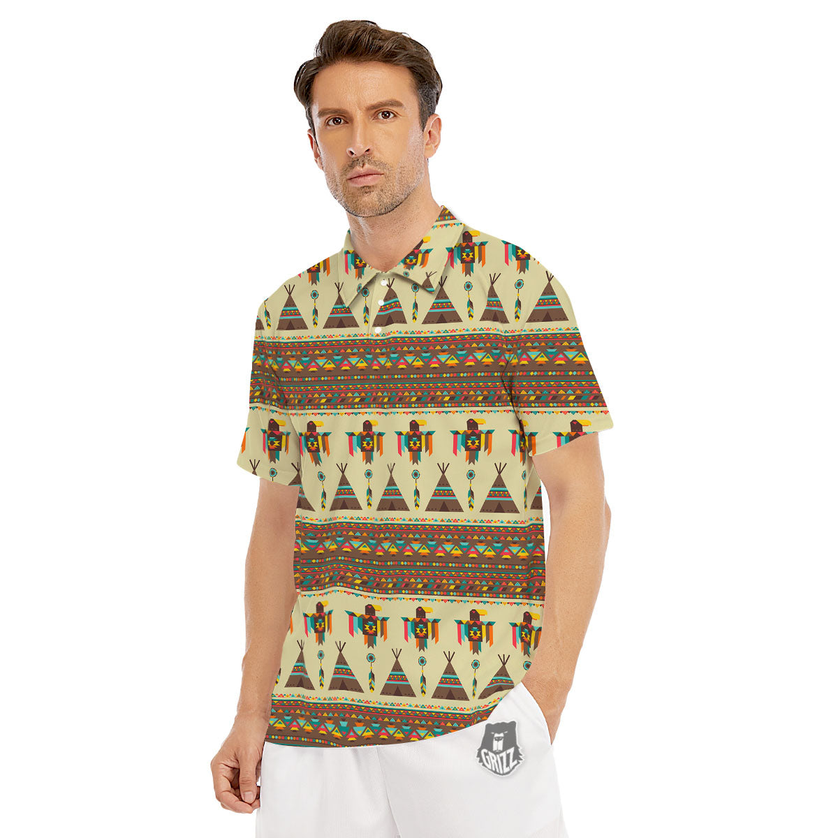 Eagle Native American Print Pattern Men's Golf Shirts-grizzshop