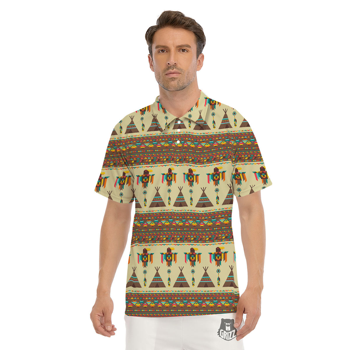 Eagle Native American Print Pattern Men's Golf Shirts-grizzshop