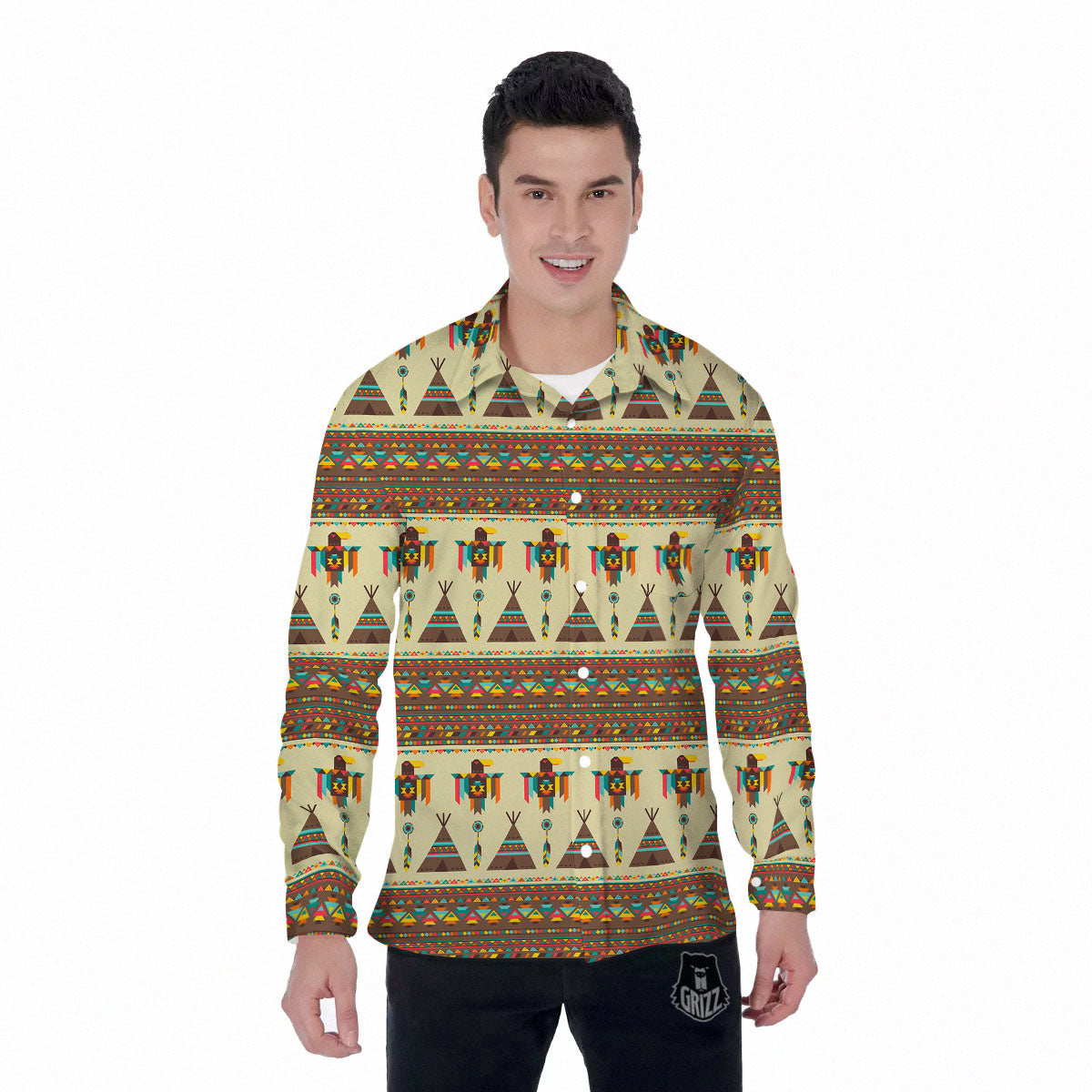 Eagle Native American Print Pattern Men's Long Sleeve Shirts-grizzshop