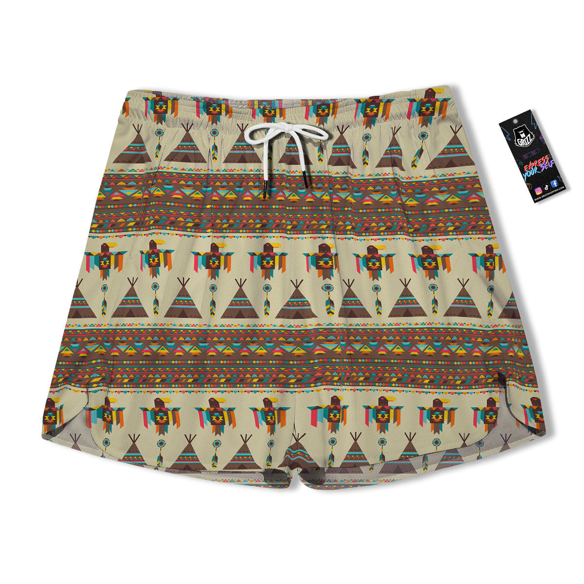Eagle Native American Print Pattern Men's Running Shorts-grizzshop