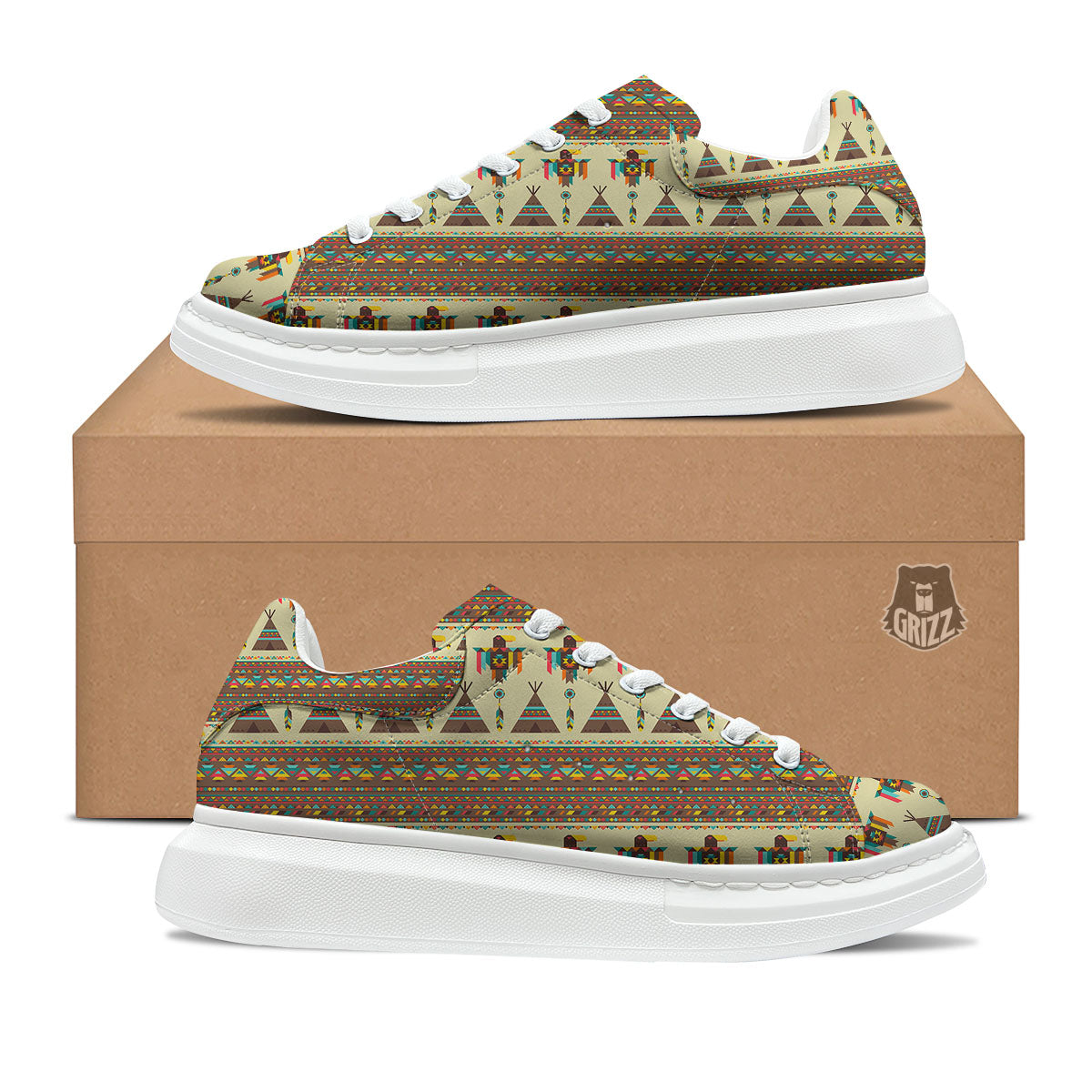 Eagle Native American Print Pattern Platform Shoes-grizzshop