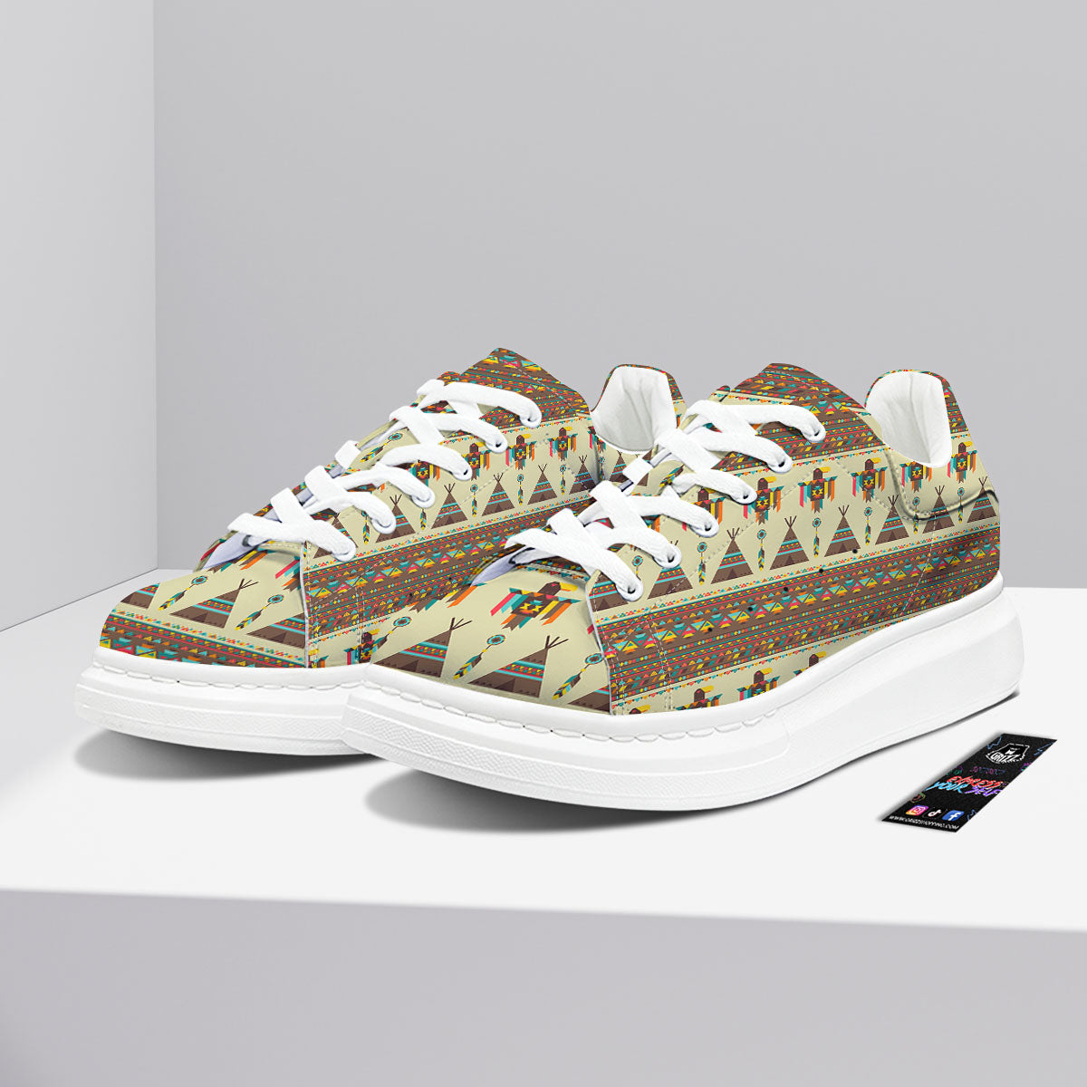 Eagle Native American Print Pattern Platform Shoes-grizzshop
