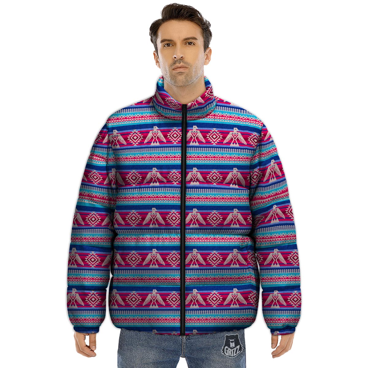 Eagle Native American Print Pattern Puffer Jacket-grizzshop