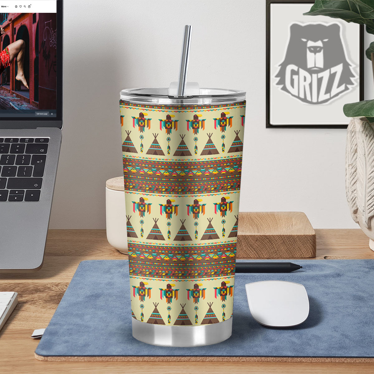 Eagle Native American Print Pattern Tumbler-grizzshop
