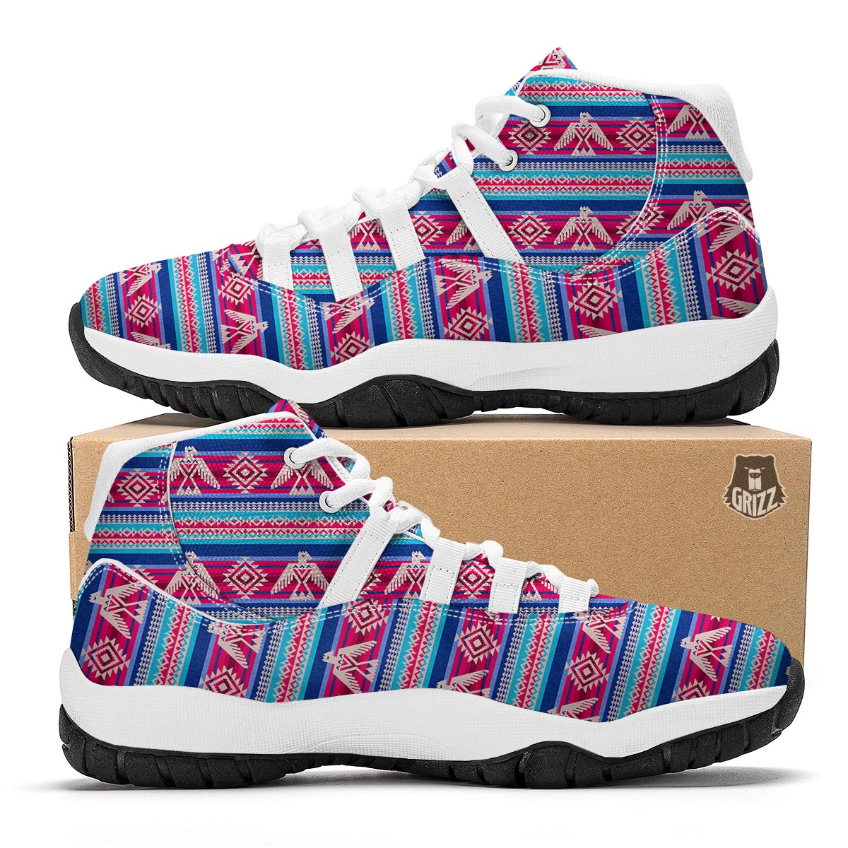Eagle Native American Print Pattern White Bball Shoes-grizzshop