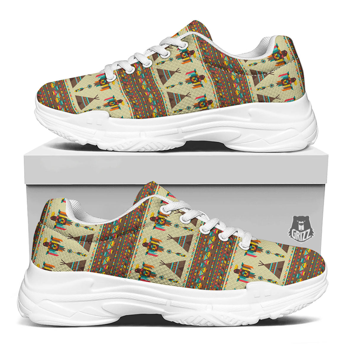 Eagle Native American Print Pattern White Chunky Shoes-grizzshop