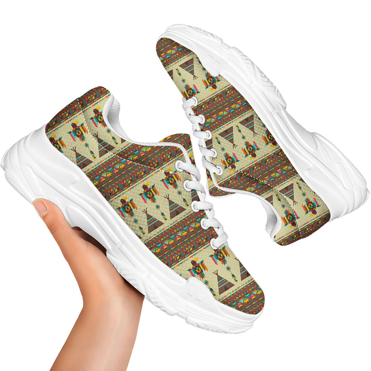 Eagle Native American Print Pattern White Chunky Shoes-grizzshop