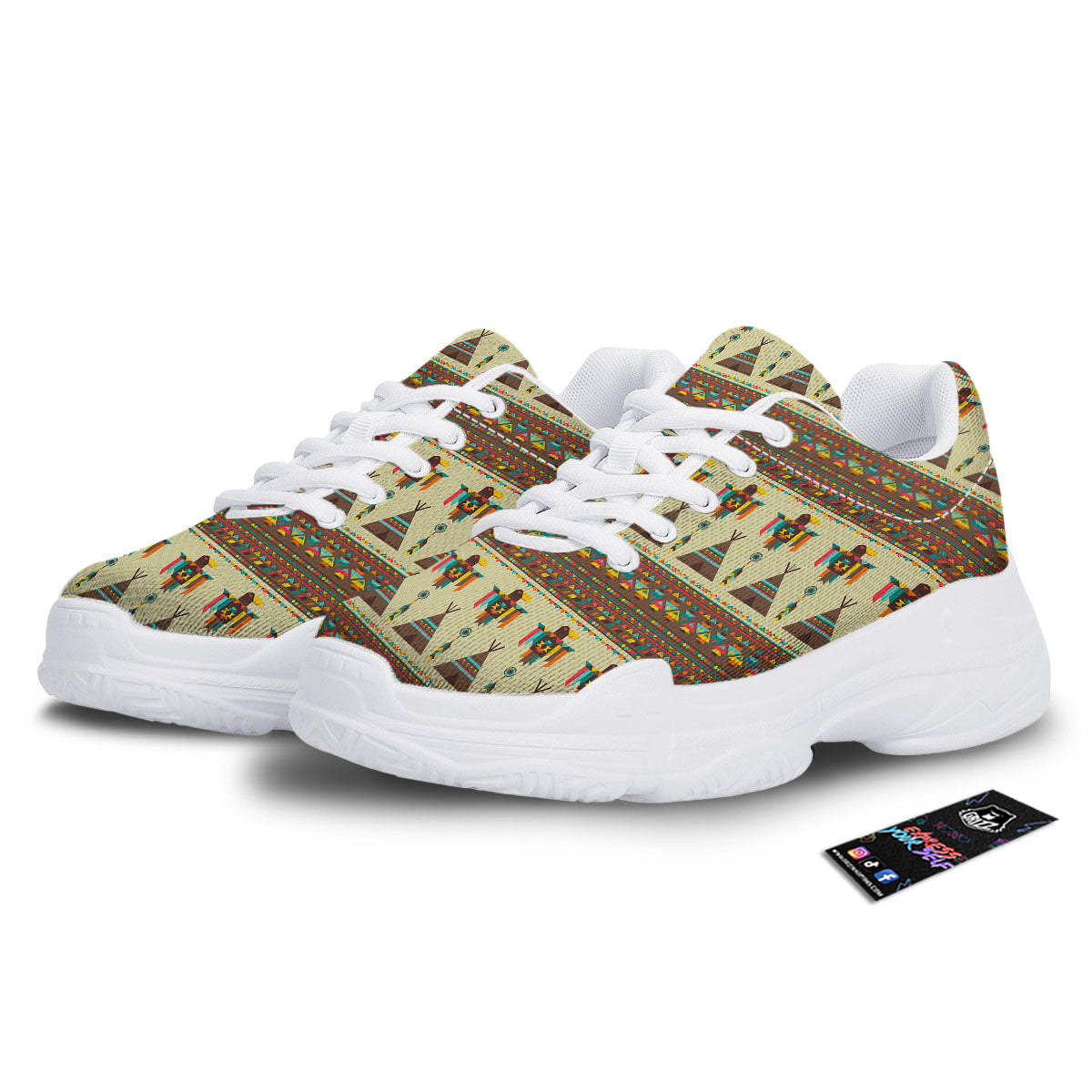 Eagle Native American Print Pattern White Chunky Shoes-grizzshop
