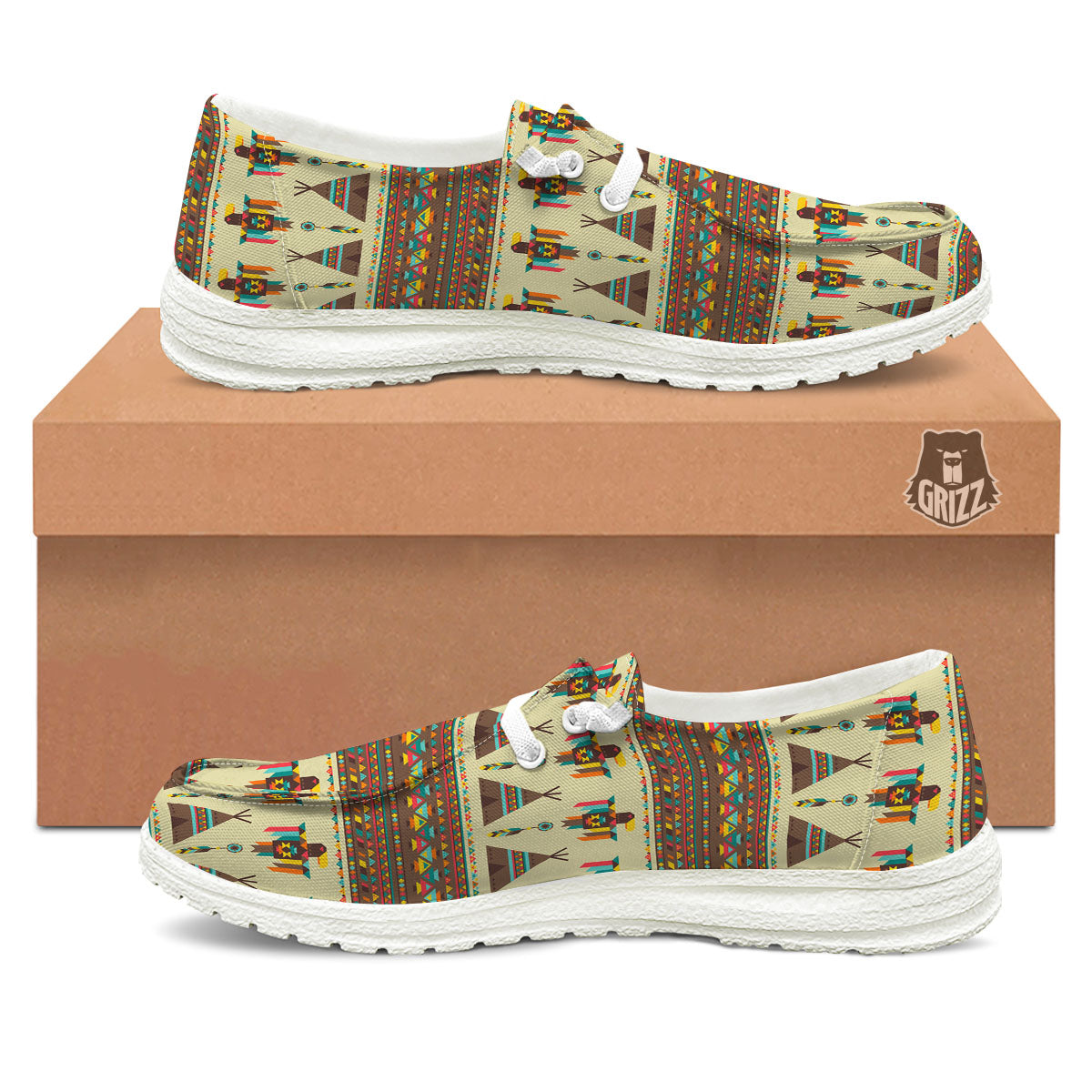Eagle Native American Print Pattern White Loafers-grizzshop