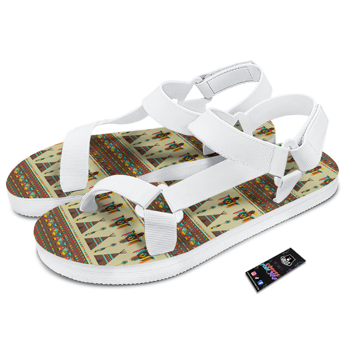 Eagle Native American Print Pattern White Open Toe Sandals-grizzshop