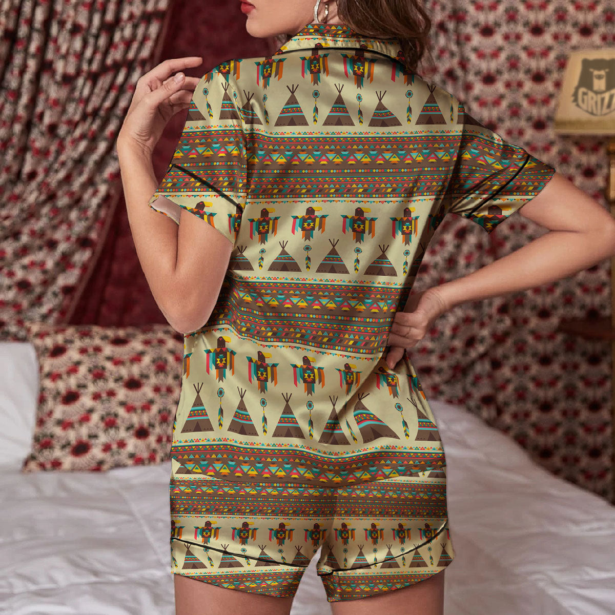 Eagle Native American Print Pattern Women Silk Pajamas-grizzshop