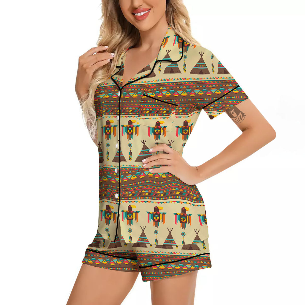 Eagle Native American Print Pattern Women Silk Pajamas-grizzshop