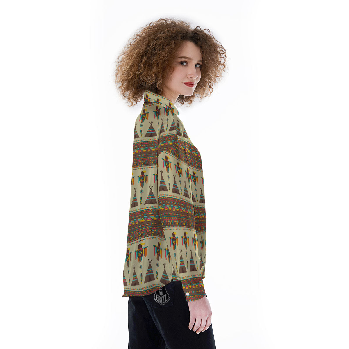 Eagle Native American Print Pattern Women's Long Sleeve Shirts-grizzshop