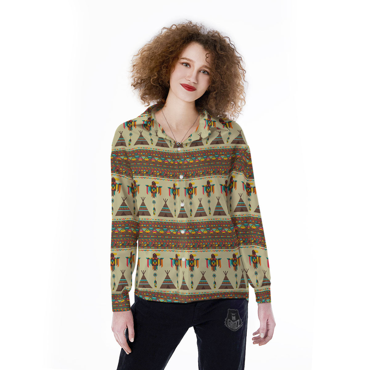 Eagle Native American Print Pattern Women's Long Sleeve Shirts-grizzshop