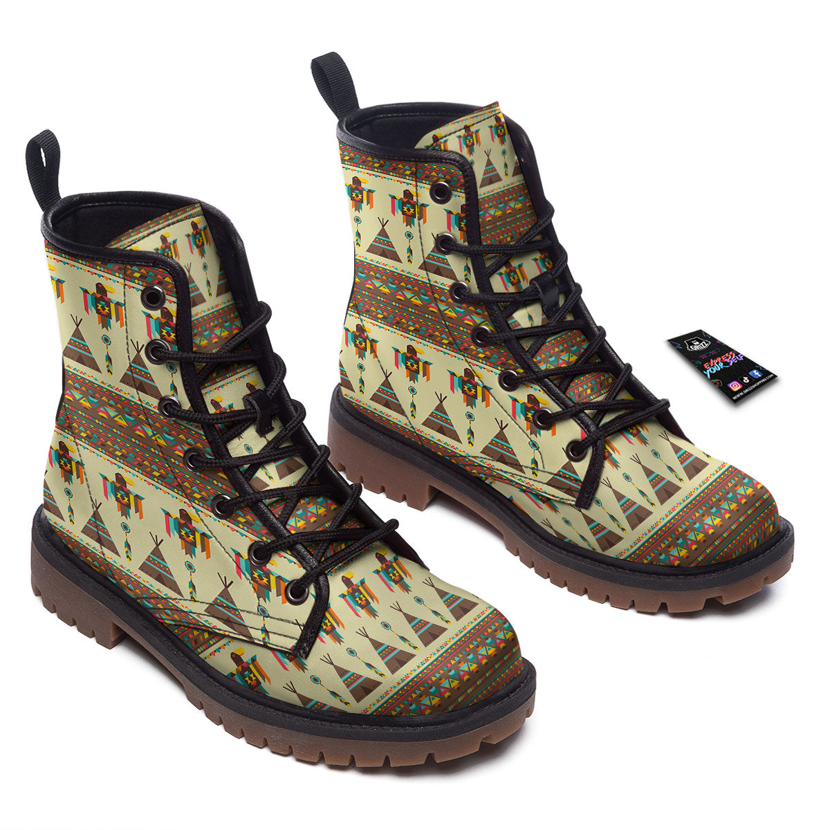 Eagle Native American Print Pattern Work Boots-grizzshop