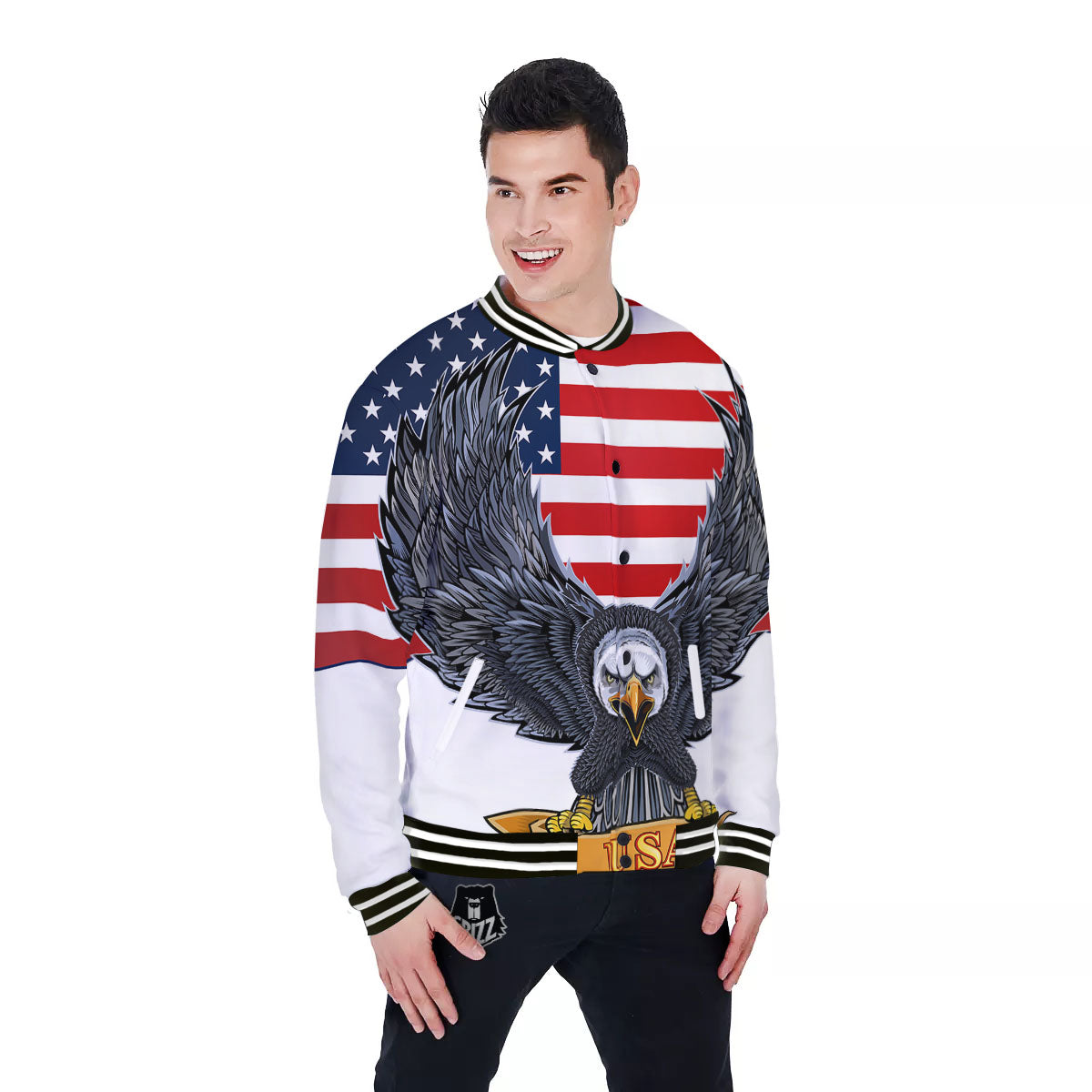 Eagle Patriotic American Print Baseball Jacket-grizzshop